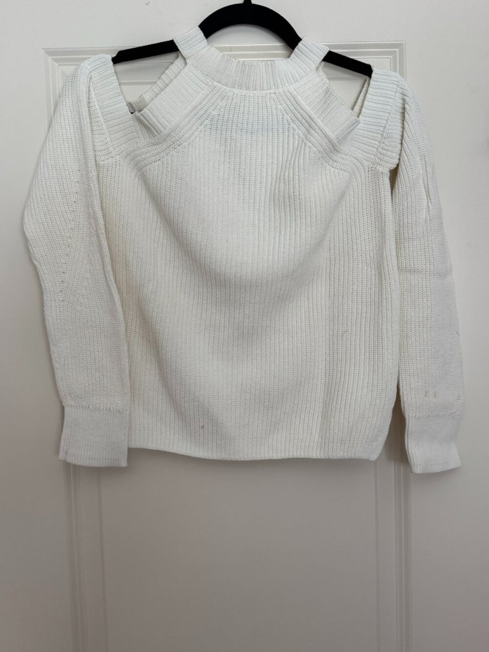 Rag & Bone White Ribbed Cutout Shoulder Sweater Sz XS